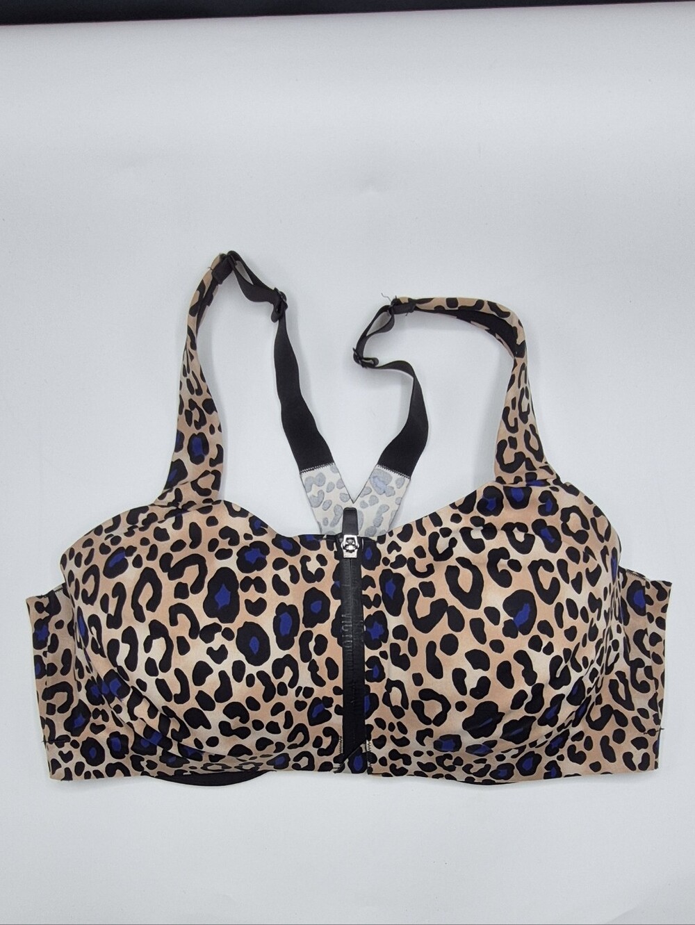 Victoria's Secret Leopard Front-Zip Sports Bra - Tan/Black/Blue